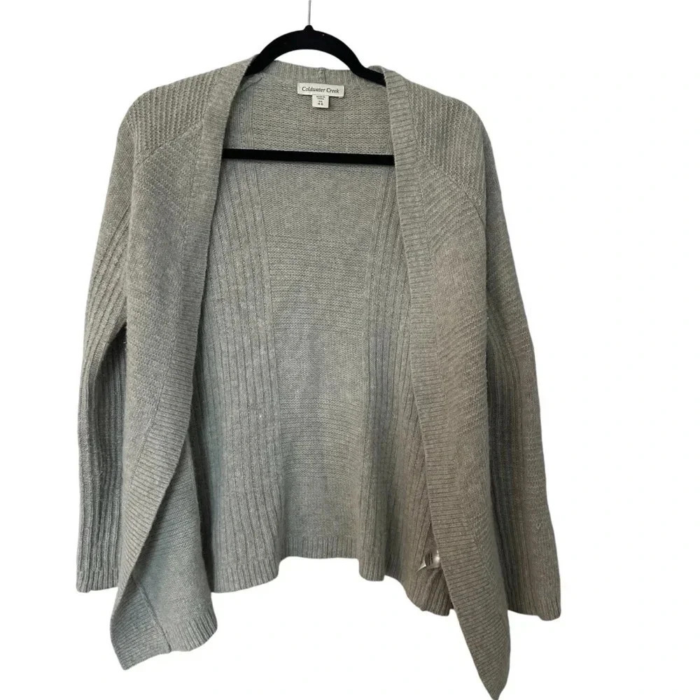 Coldwater Creek Womens Long Sleeve Light Gray Lambswool Blend Cardigan Sz XS GUC